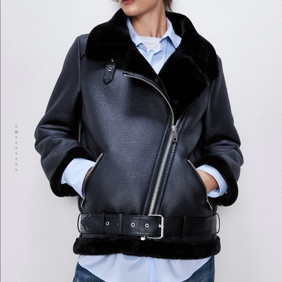 zara double faced biker jacket